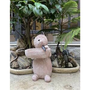 Cat Garden Statue Outdoor Decor Sculpture 12.3” H Bird Feeder